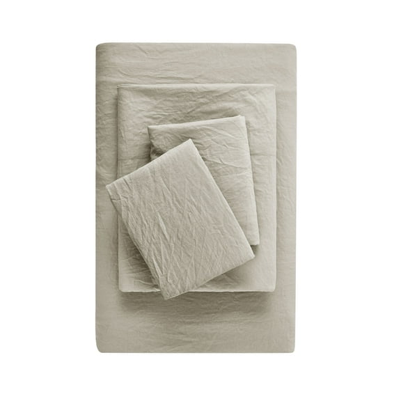 Mainstays Washed Ultra Soft Microfiber Bed Sheet Set, Queen, Papyrus Biege, 4 Piece