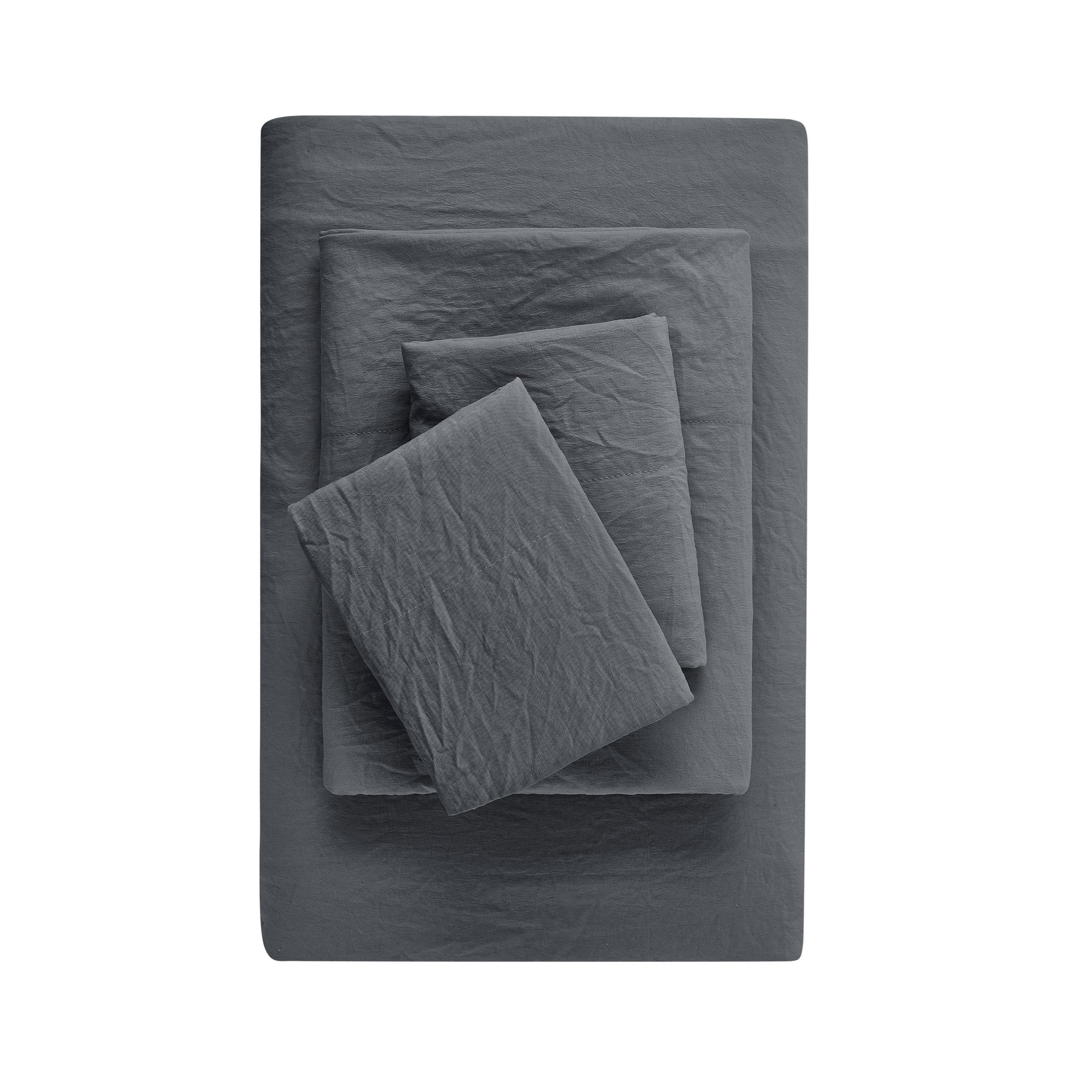 Mainstays Washed Ultra Soft Microfiber Bed Sheet Set, Queen, Soothing Grey, 4 Piece