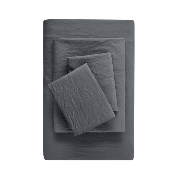 Mainstays Washed Ultra Soft Microfiber Bed Sheet Set, Queen, Soothing Grey, 4 Piece