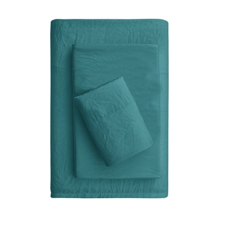 Mainstays Washed Ultra Soft Microfiber Bed Sheet Set, Twin-XL, Cool Water, 3 Piece