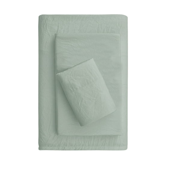 Mainstays Washed Ultra Soft Microfiber Bed Sheet Set, Twin-XL, Soft Sea, 3 Piece