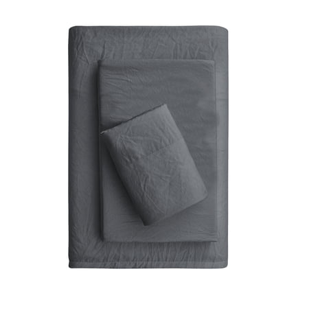 Mainstays Washed Ultra Soft Microfiber Bed Sheet Set, Twin-XL, Soothing Grey, 3 Piece