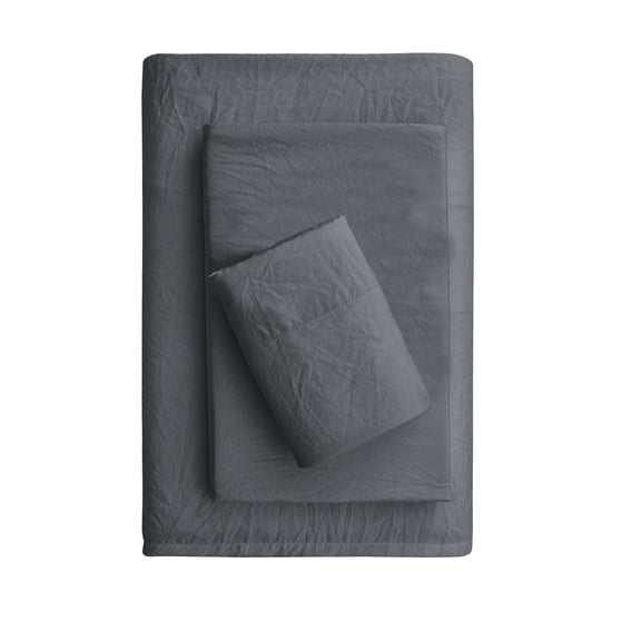 Mainstays Washed Ultra Soft Microfiber Bed Sheet Set, Twin-XL, Soothing Grey, 3 Piece
