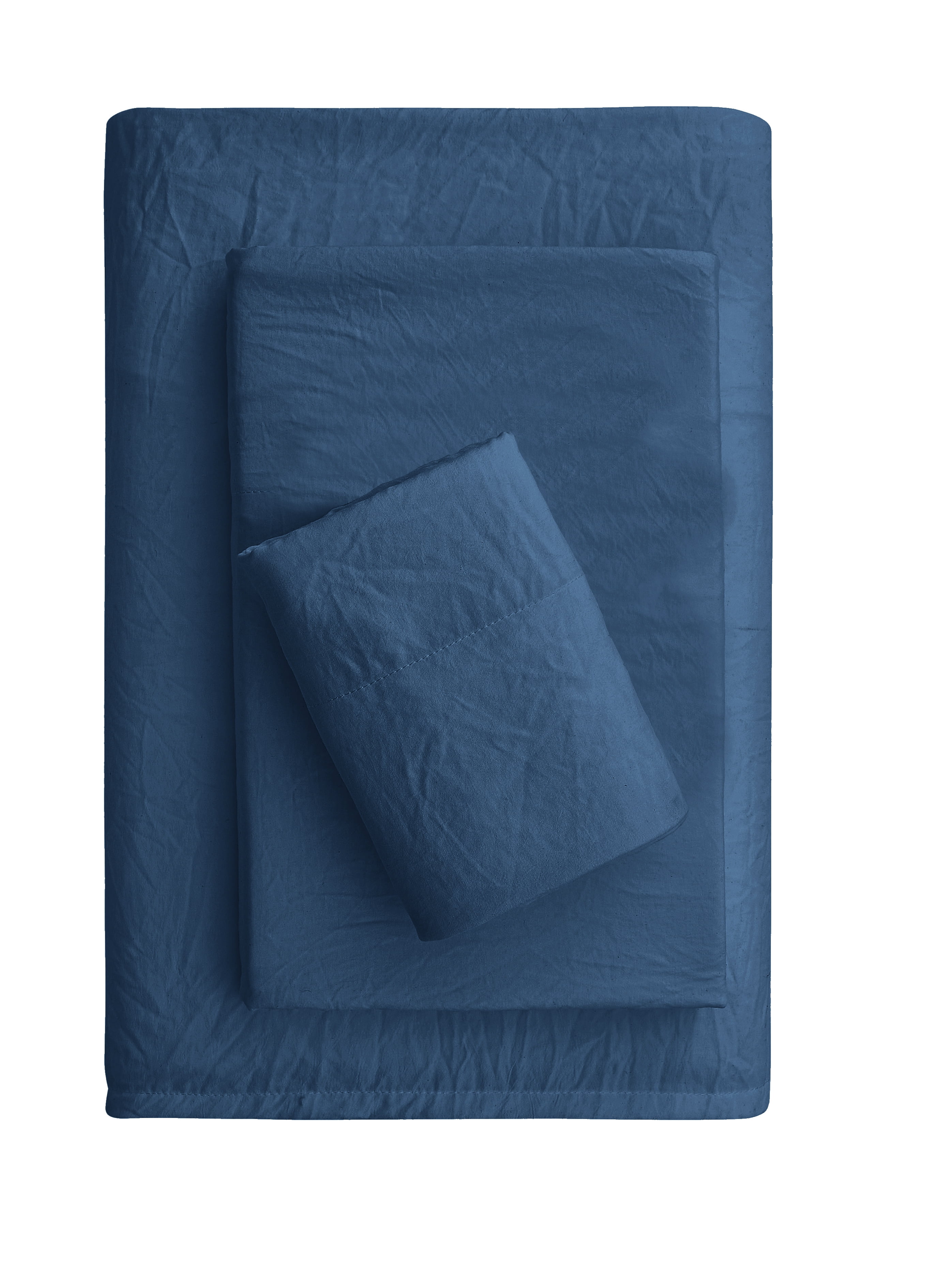 Mainstays Washed Ultra Soft Microfiber Bed Sheet Set, Twin-XL, Washed Indigo, 3-Piece