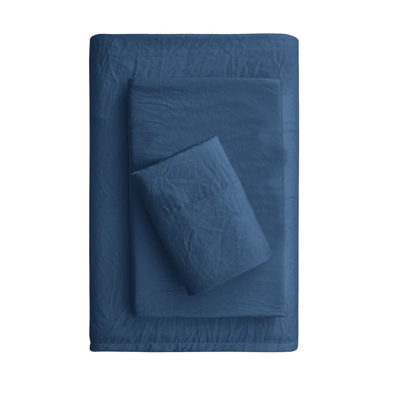 Mainstays Washed Ultra Soft Microfiber Bed Sheet Set, Twin-XL, Washed Indigo, 3-Piece