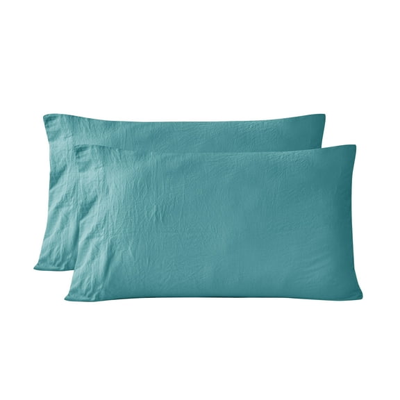 Mainstays Washed Ultra Soft Microfiber Pillowcase Set, Standard/Queen, Cool Water, 2 Piece