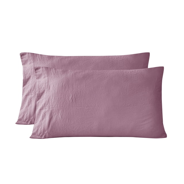 Mainstays Washed Ultra Soft Microfiber Pillowcase Set, Standard/Queen, Lilac Bloom, 2 Piece