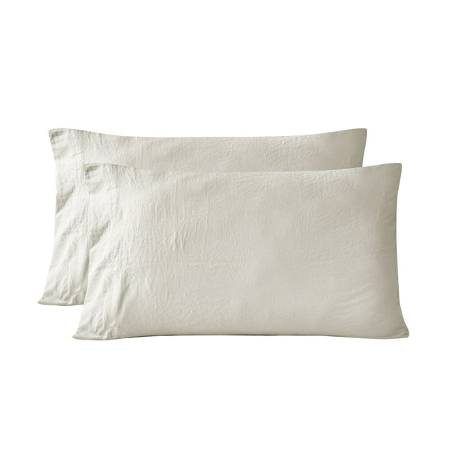 Mainstays Washed Ultra Soft Microfiber Pillowcase Set, Standard/Queen, Papyrus Biege, 2 Piece