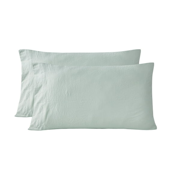 Mainstays Washed Ultra Soft Microfiber Pillowcase Set, Standard/Queen, Soft Sea, 2 Piece