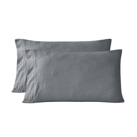 Mainstays Washed Ultra Soft Microfiber Pillowcase Set, Standard/Queen, Soothing Grey, 2 Piece