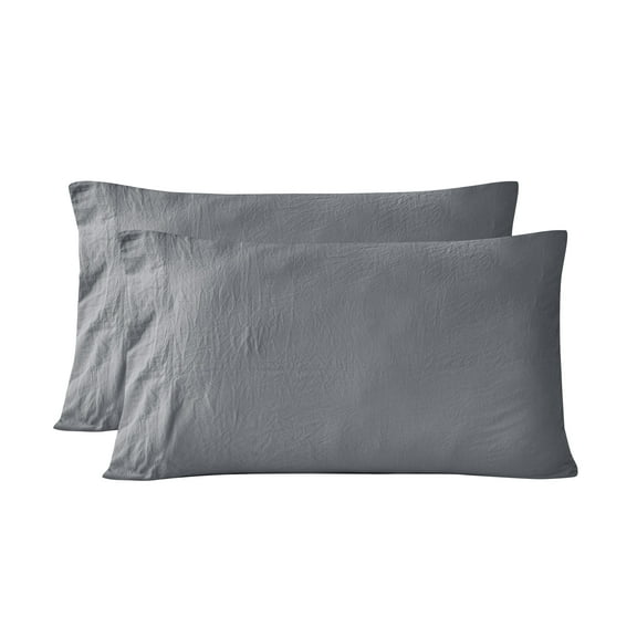Mainstays Washed Ultra Soft Microfiber Pillowcase Set, Standard/Queen, Soothing Grey, 2 Piece