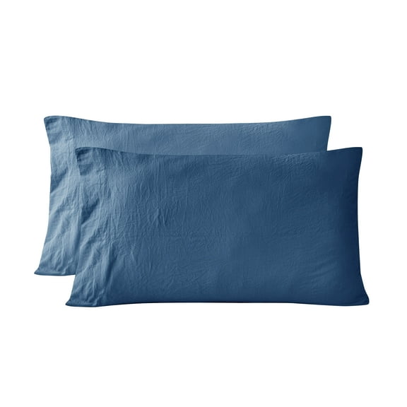 Mainstays Washed Ultra Soft Microfiber Pillowcase Set, Standard/Queen, Washed Indigo, 2 Piece