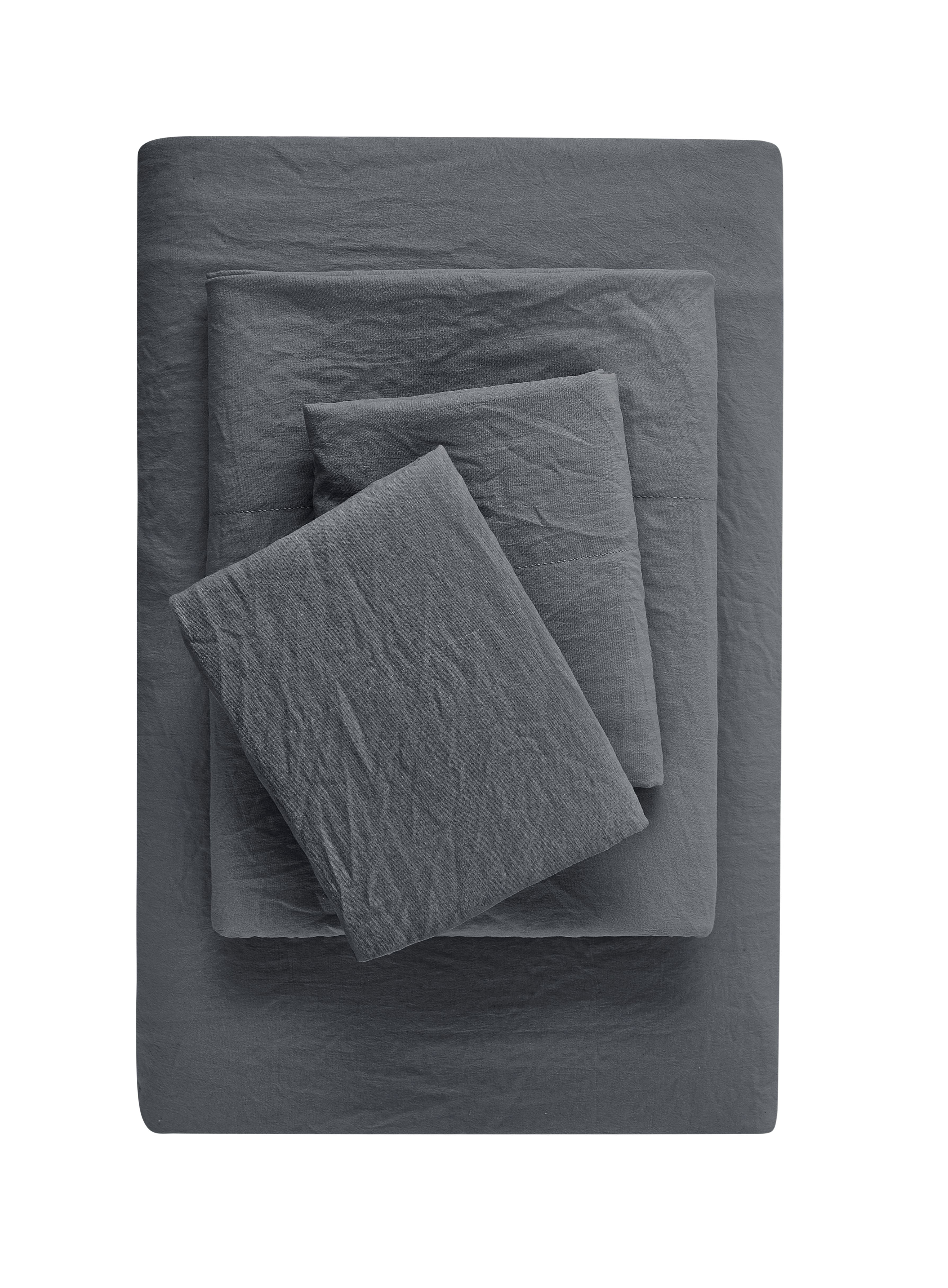 Mainstays Washed Ultra Soft Microfiber Bed Sheet Set, Queen, Soothing Grey, 4 Piece