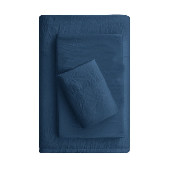 Mainstays Washed Ultra Soft Recycled Microfiber Bed Sheet Set, Twin-XL, Washed Indigo, 3 Piece