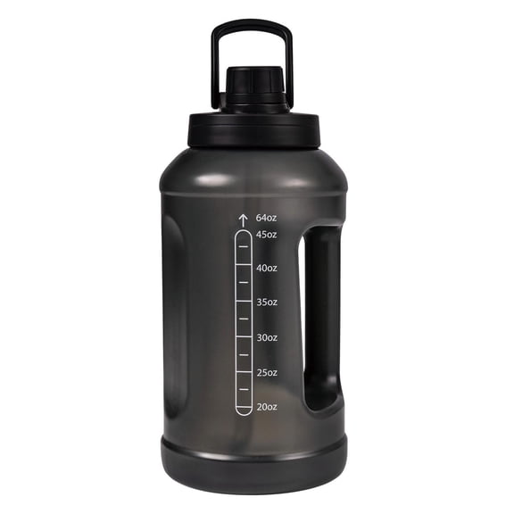 Mainstays Water Bottle, 64 fl oz, Translucent Black, 2-in-1 Straw/Chug Lid, Plastic