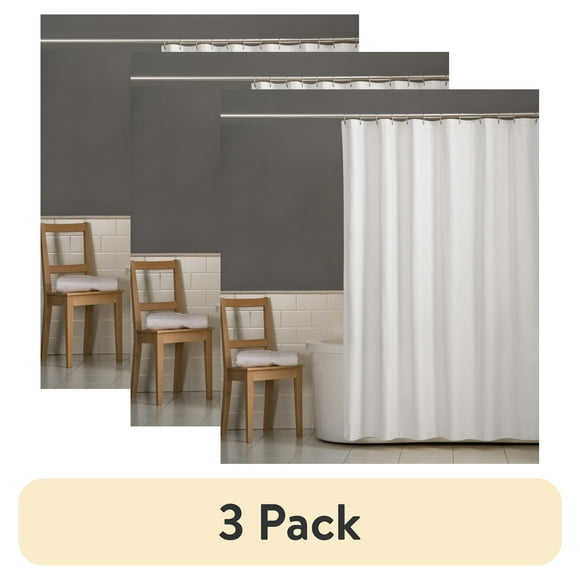 (3 pack) Mainstays Water Repellent Fabric Shower Liner, 70 x 72 in., White