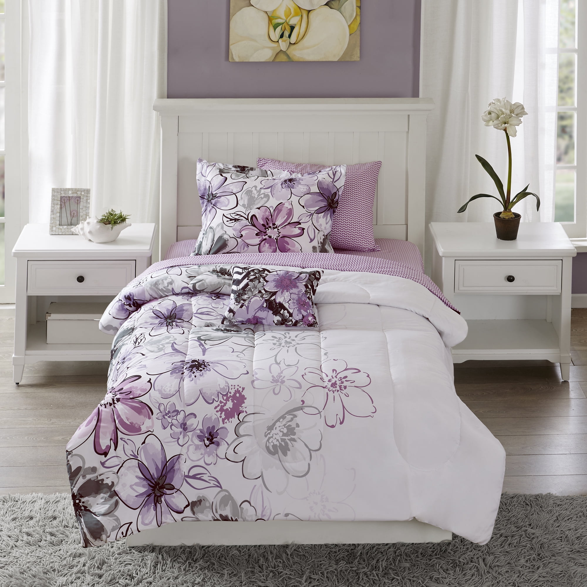 Mainstays Watercolor Floral BedinaBag Comforter Set