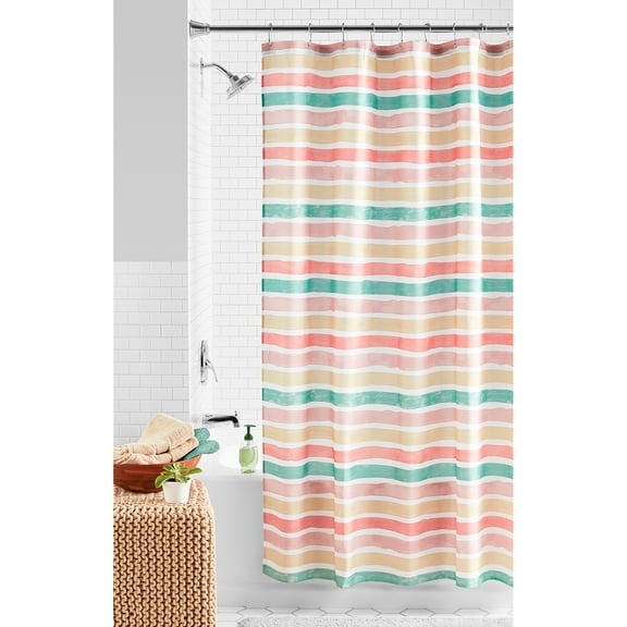 Mainstays Watercolor Multicolor Stripe Polyester Shower Curtain, 72" x 72"