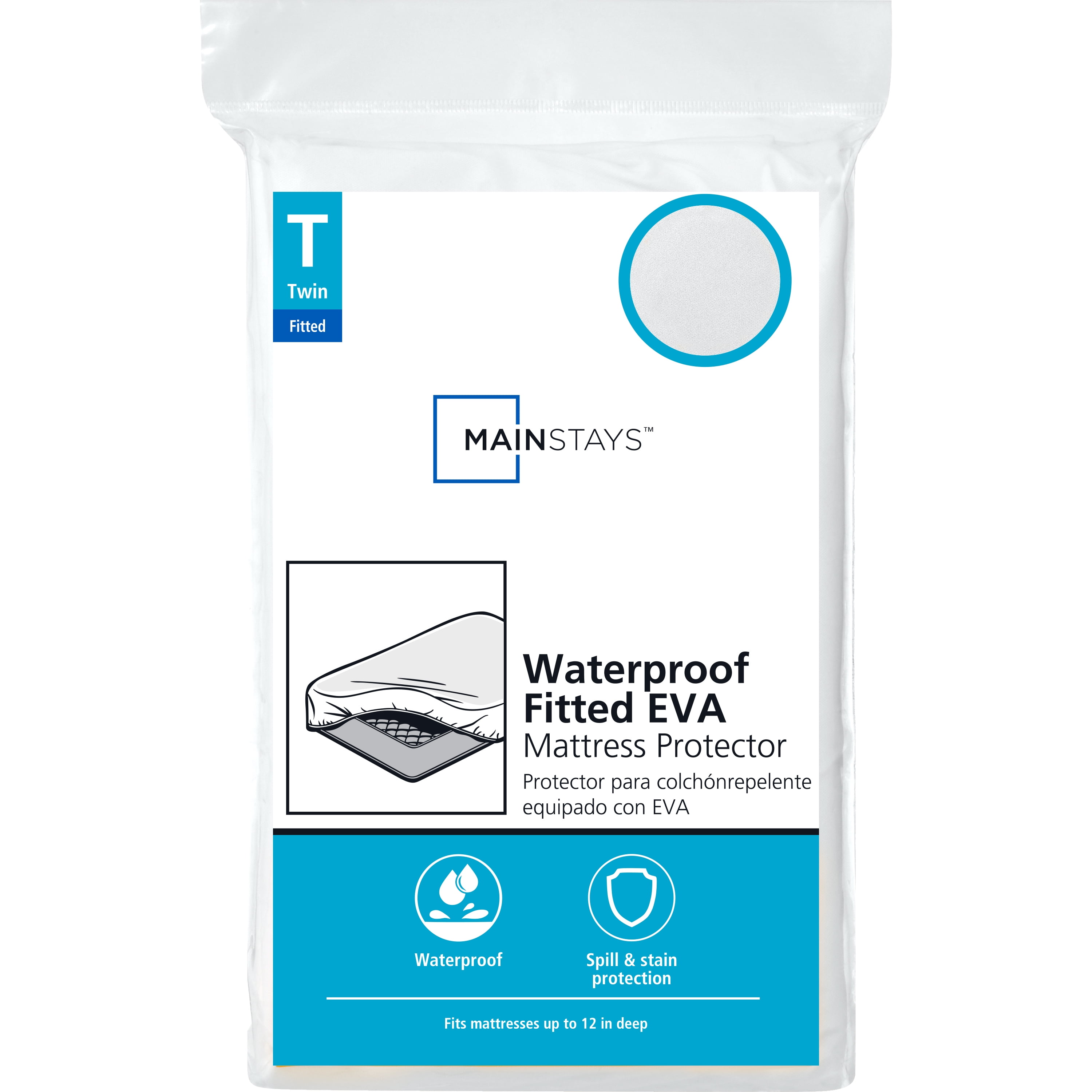 Mainstays Waterproof EVA Fitted Spot Clean Mattress Protector, White, Twin Size