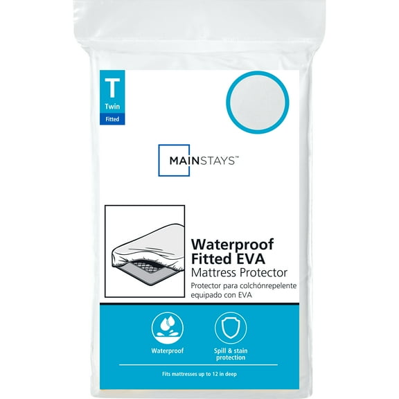 Mainstays Waterproof EVA Fitted Spot Clean Mattress Protector, White, Twin Size