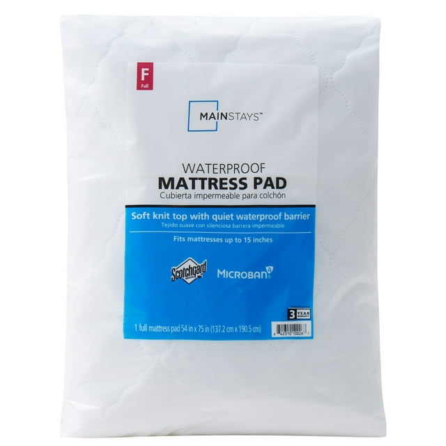 Mainstays Waterproof Mattress Pad, Full 54 in x 75 in