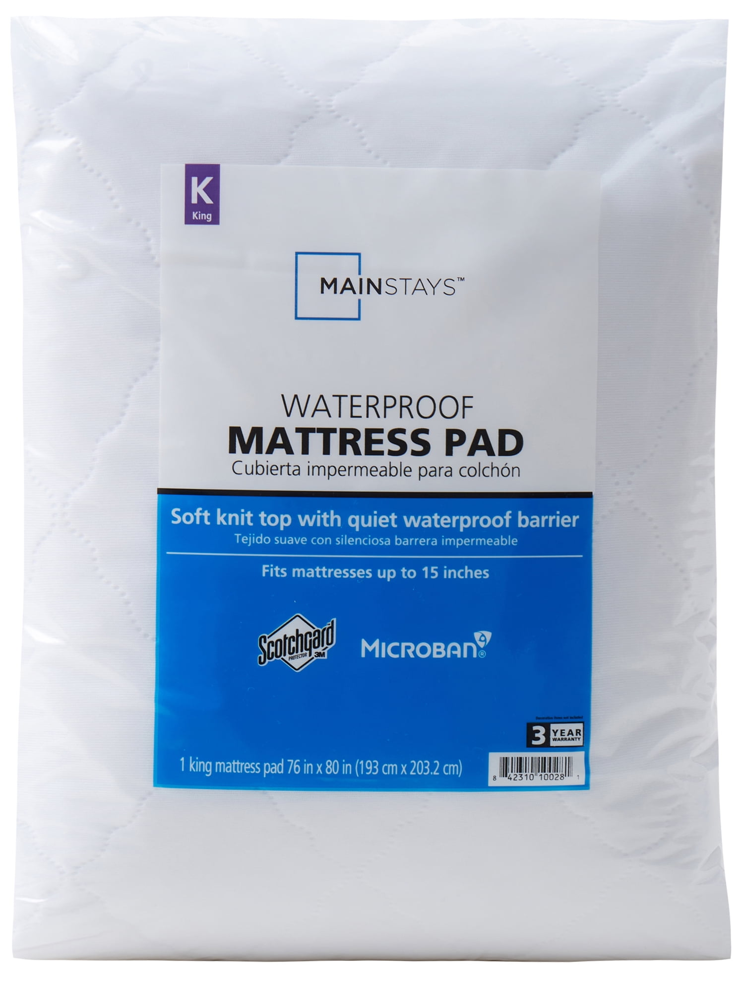 Mainstays Waterproof Mattress Pad, King 76 in x 80 in