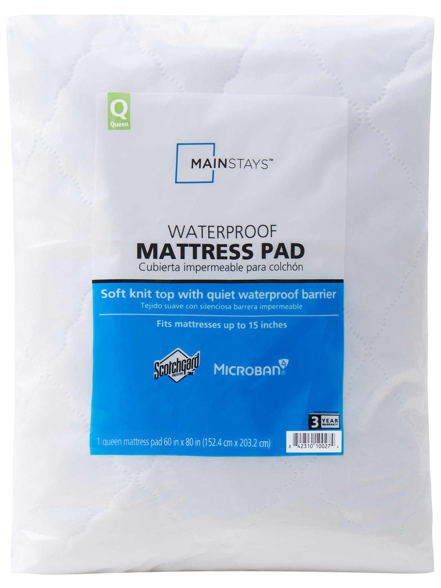Mainstays Waterproof Mattress Pad, Full, White