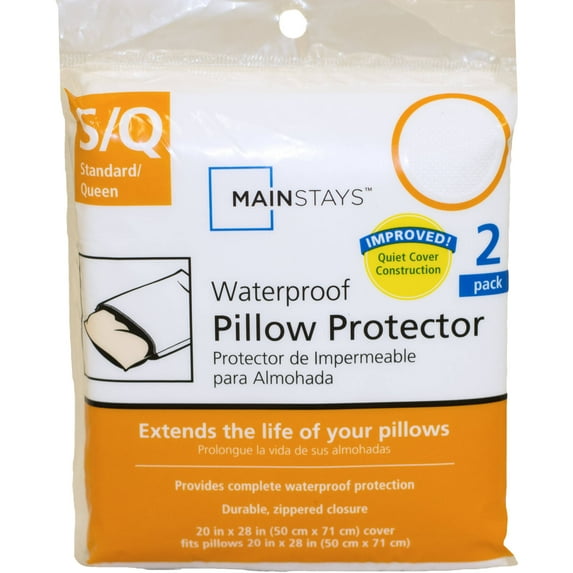 Mainstays Waterproof Zippered Pillowcase Protector, Adult, Standard/Queen, 2 Count