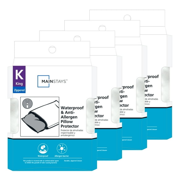 Mainstays Waterproof Pillow Cover Protector, King - Zippered, Anti-Allergen (4 Count)