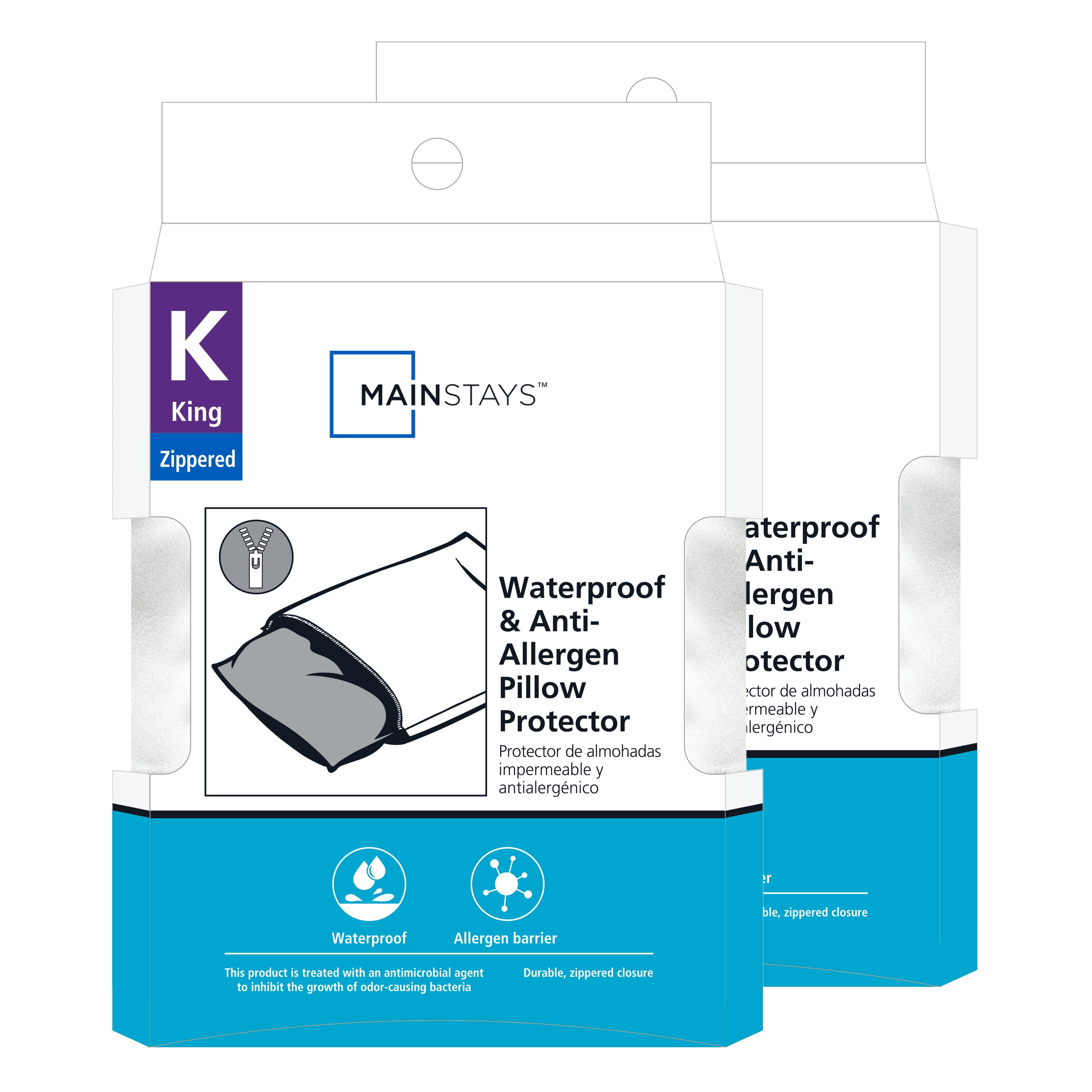 Mainstays Waterproof and AntiAllergen Pillow Protector, King, 2 Pack