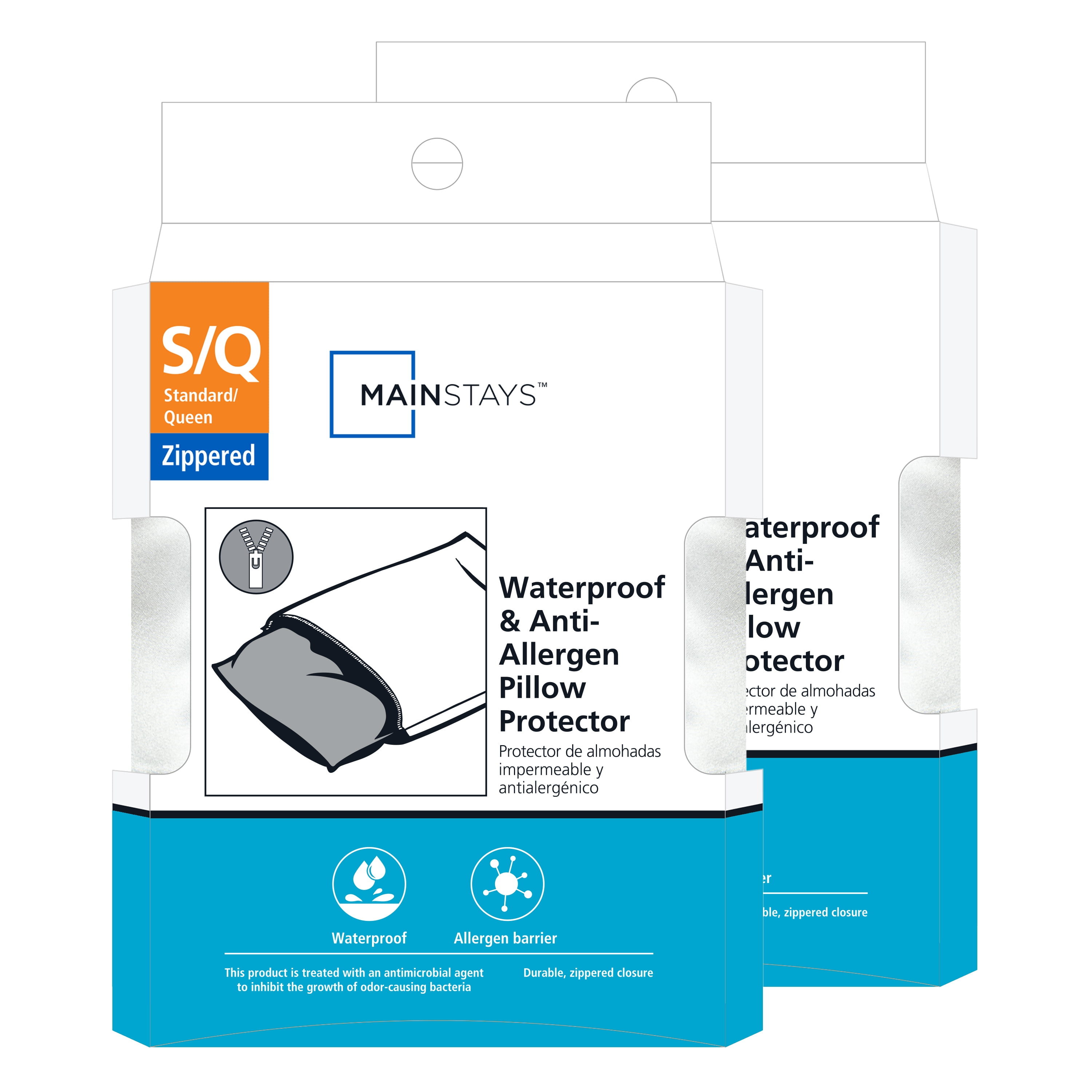 Mainstays Waterproof and Anti-Allergen Pillow Protector, Standard/Queen, 2 Pack