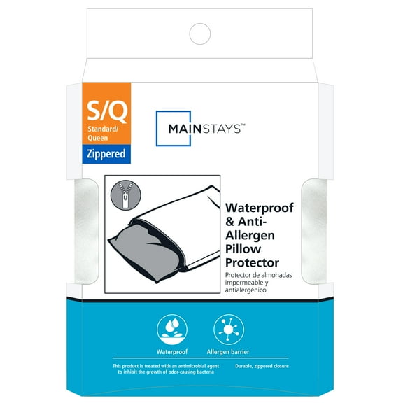 Mainstays Waterproof and Anti-Allergen Zippered Pillow Protector, Standard/Queen