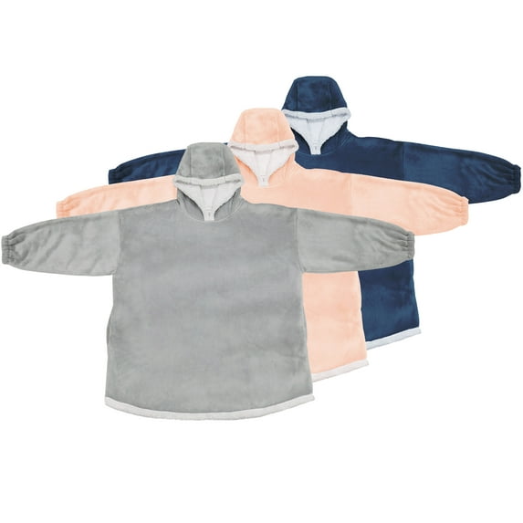 Mainstays Wearable Sherpa Hoodie Throw Blanket, One Size 35" x 33", Blush