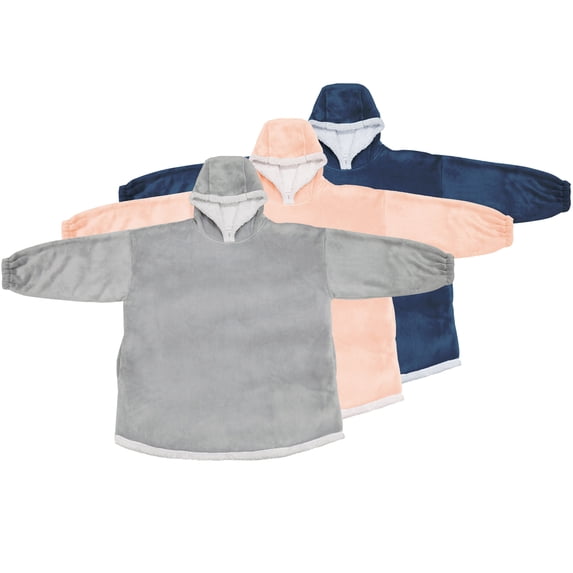 Mainstays Wearable Sherpa Hoodie Throw Blanket, One Size 35" x 33", Gray