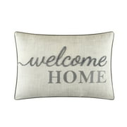 Mainstays Decorative Pillow, Welcome Home Embroidered Faux Linen, Gray, Adult, 14 in x 20 in
