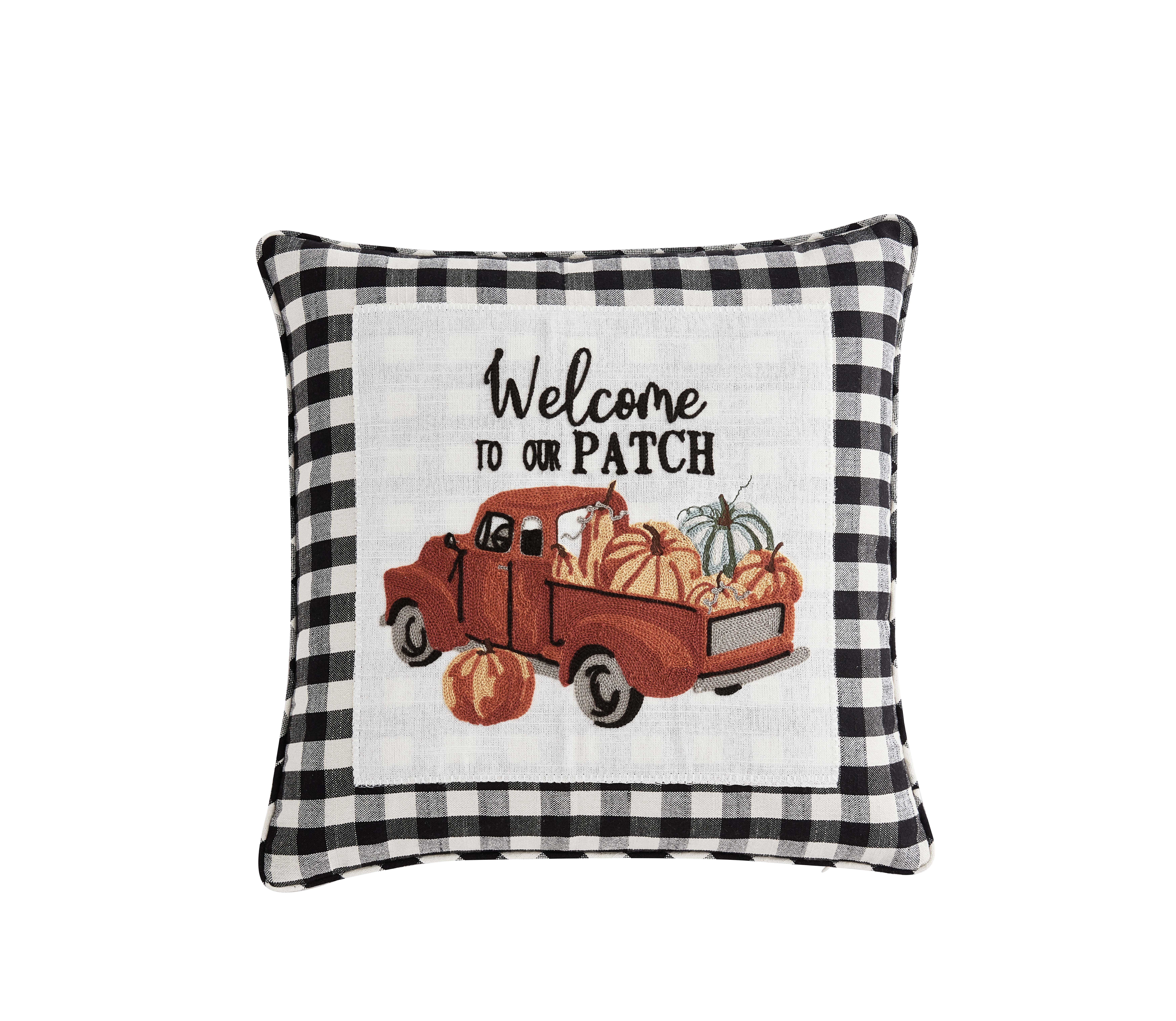 Mainstays, Welcome Truck Patch Decorative Pillow, Square, 18” x 18”, Ivory, 1 Piece
