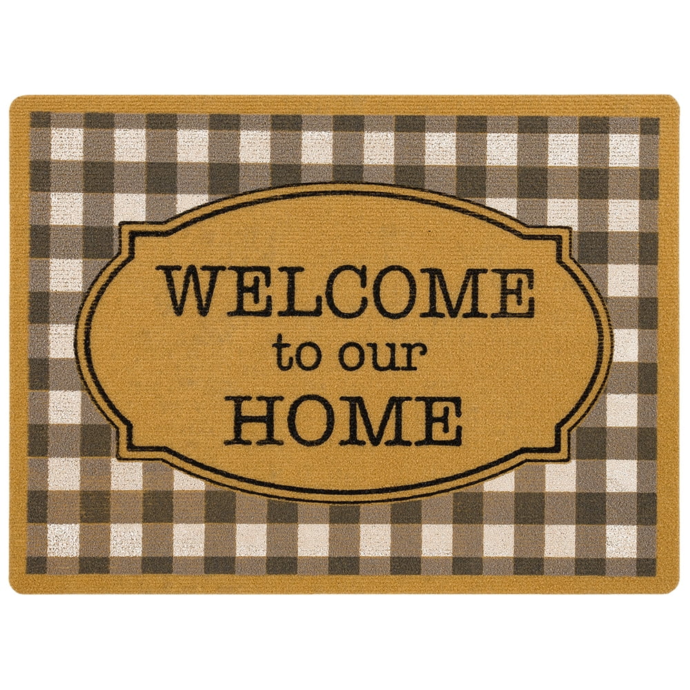 Welcome Gingham Plaid Coir Outdoor Doormat, (18 x 30)