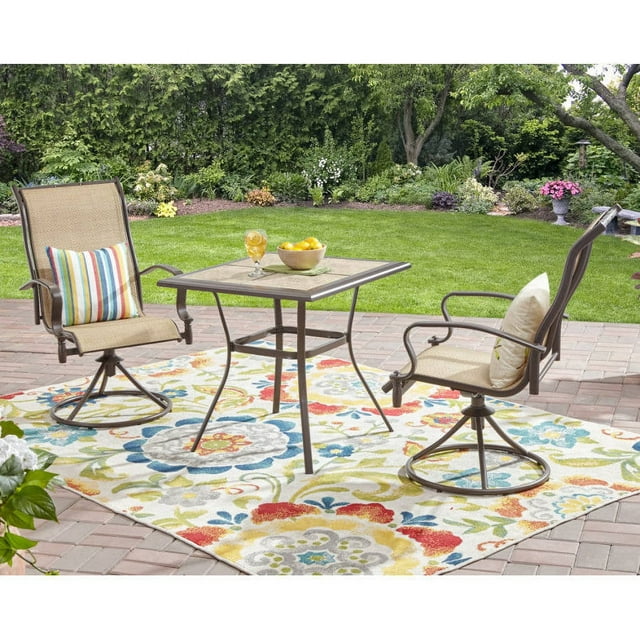 Mainstays Wesley Creek 3-Piece Outdoor Bistro Set with Swivel Chairs