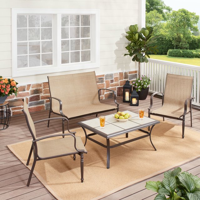 Mainstays Wesley Creek 4Pieces Outdoor Conversation Set, Tan