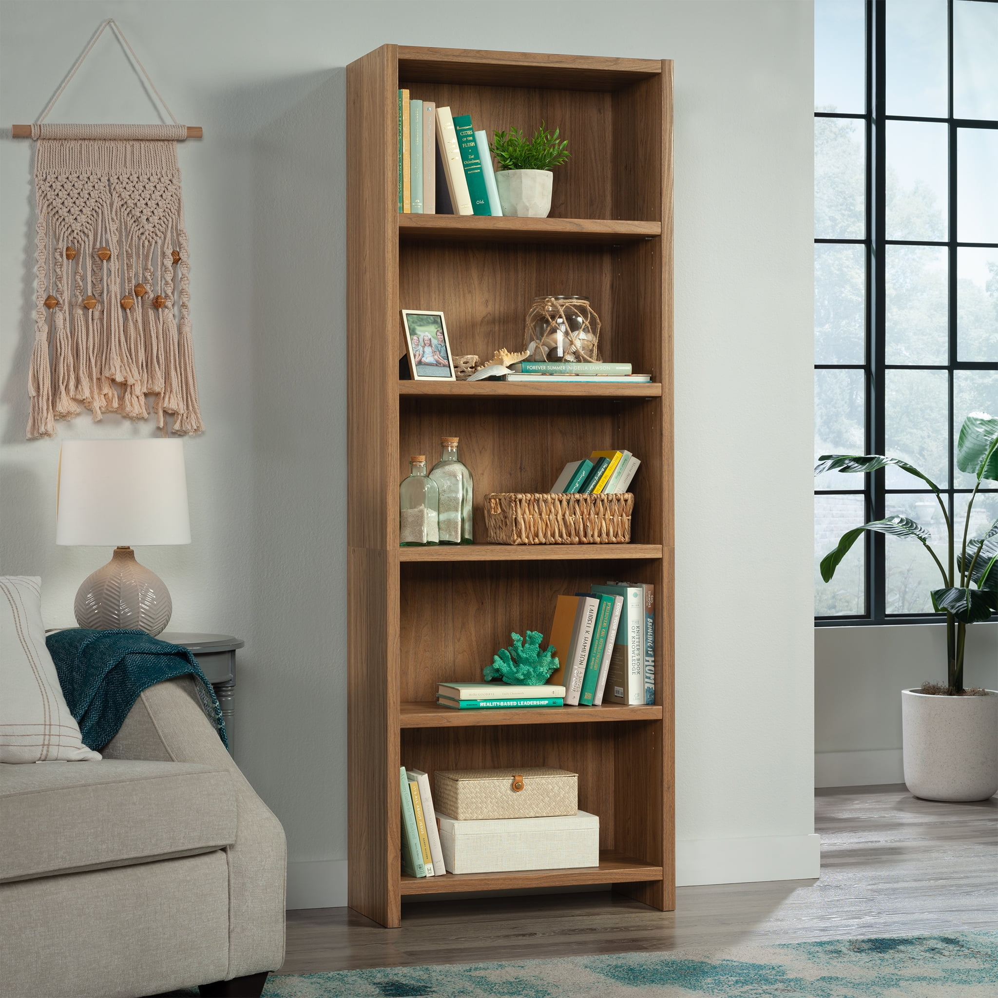 Mainstays Westley 5 Shelf Bookcase, Walnut Finish