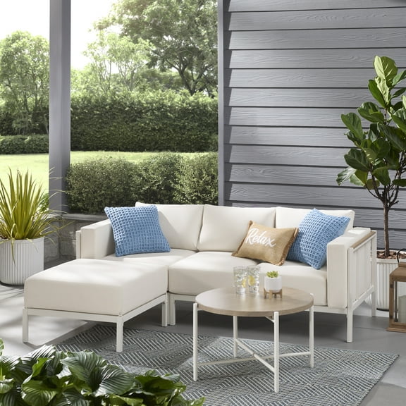 Mainstays Westmont 4-Piece Cushion Outdoor Chaise Sectional, White
