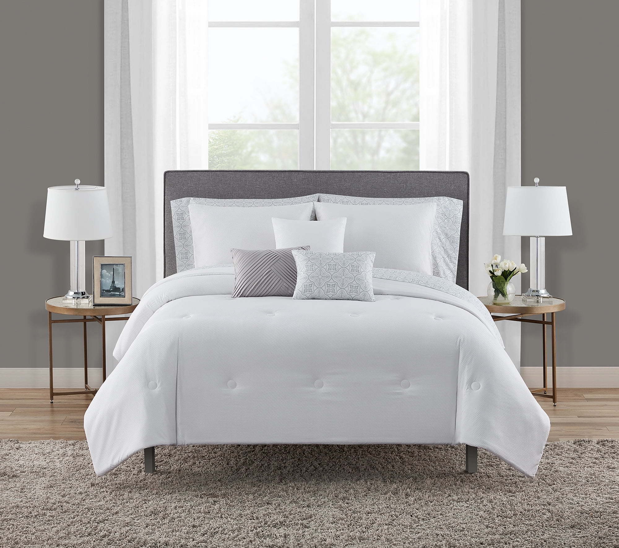 Mainstays White 10 Piece Bed in a Bag Comforter Set With Sheets, King