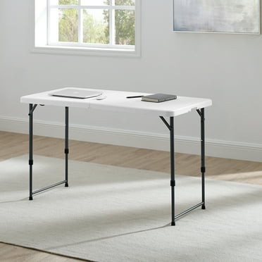 Mainstays 4 Foot Adjustable Height Folding Plastic Table, White