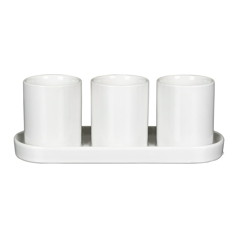 Mainstays White Ceramic Herb Plant Planter 11x3.75x4 Inch Indoor