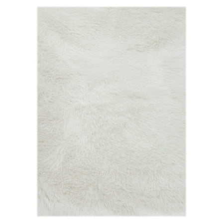 Mainstays White Faux Fur Rug Non-Skid Fluffy Floor Rug for living room, 30"x46"