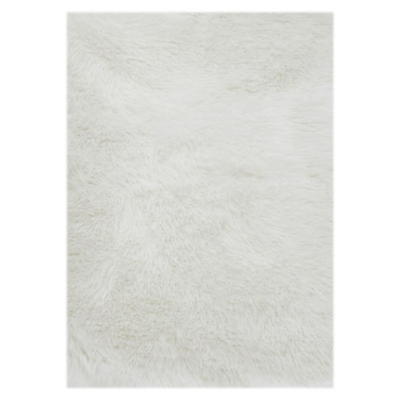 Mainstays White Faux Fur Rug Non-Skid Fluffy Floor Rug for living room, 30"x46"