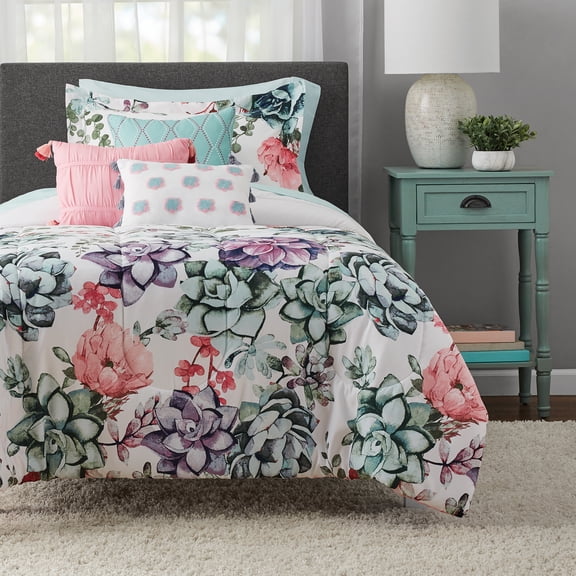 Mainstays White Floral 8-Piece Bed in a Bag Comforter Set with Sheets, TwinTwin XL