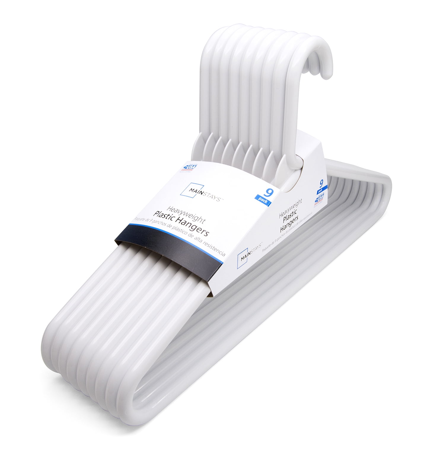 Mainstays White Heavyweight Plastic Clothes Hangers, 9-Count - Strong Support for Coats and Suits