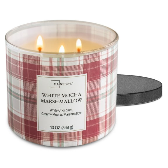 Mainstays White Mocha Marshmallow  Scented 3-Wick  Candle, 13 oz.