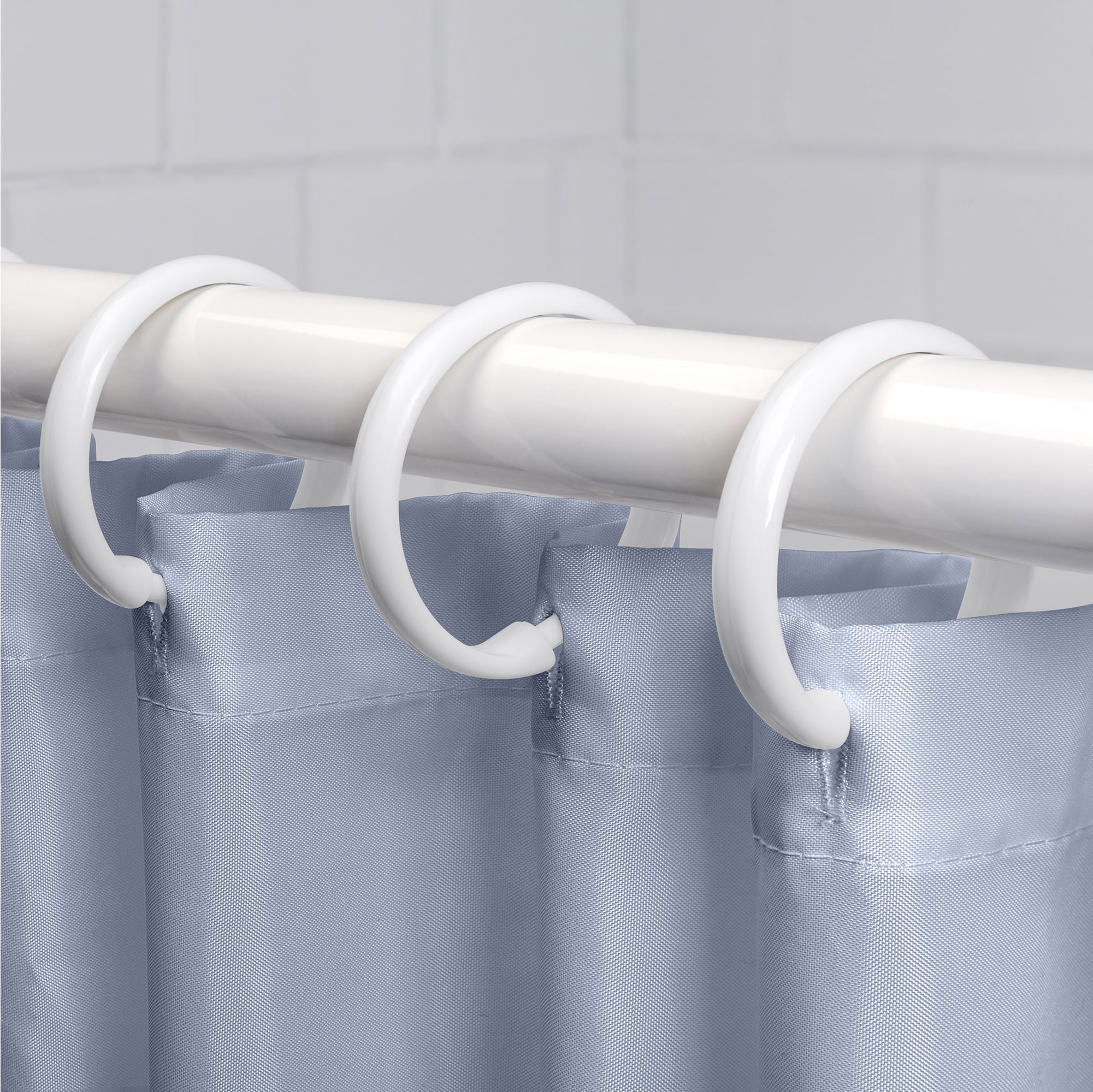 Mainstays White Plastic Durable O-Shaped Shower Curtain Ring Hooks, 12 Count
